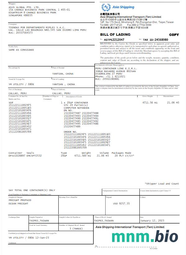 Singapore Asia Shipping rachunek za media Word i szablon PDF